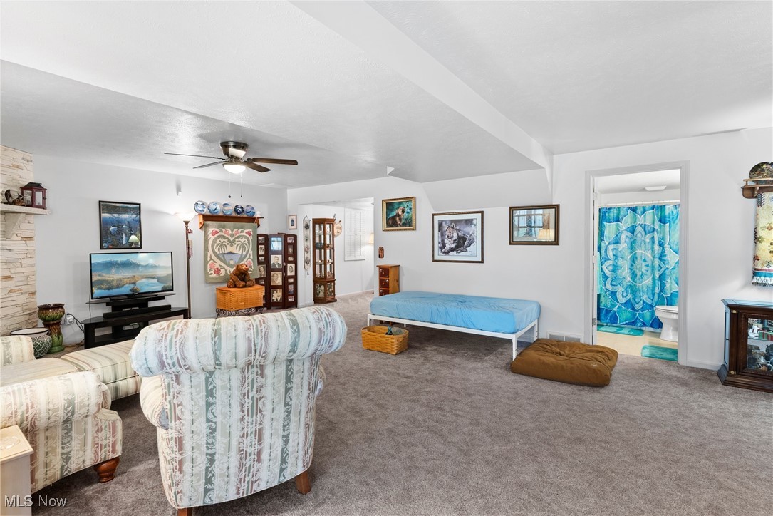 6810 South Ridge Road West Geneva, OH 44041 - Photo 20 of 41 Living area with carpet flooring and a ceiling fan