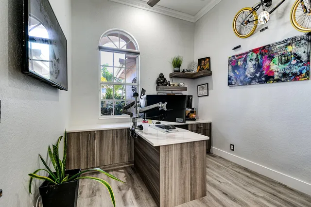 a view of a swimming pool with a patio