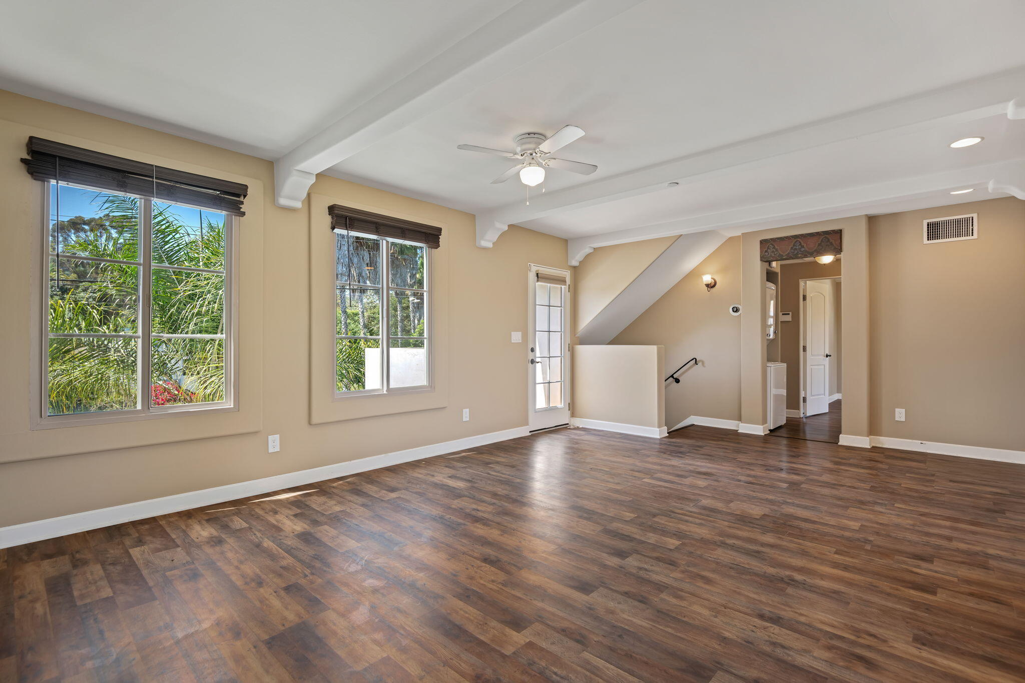 330 West Canon Perdido Street Santa Barbara, CA 93101 - Photo 33 of 44 a view of empty room with wooden floor and fan