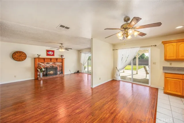 a view of a livingroom with wooden floor