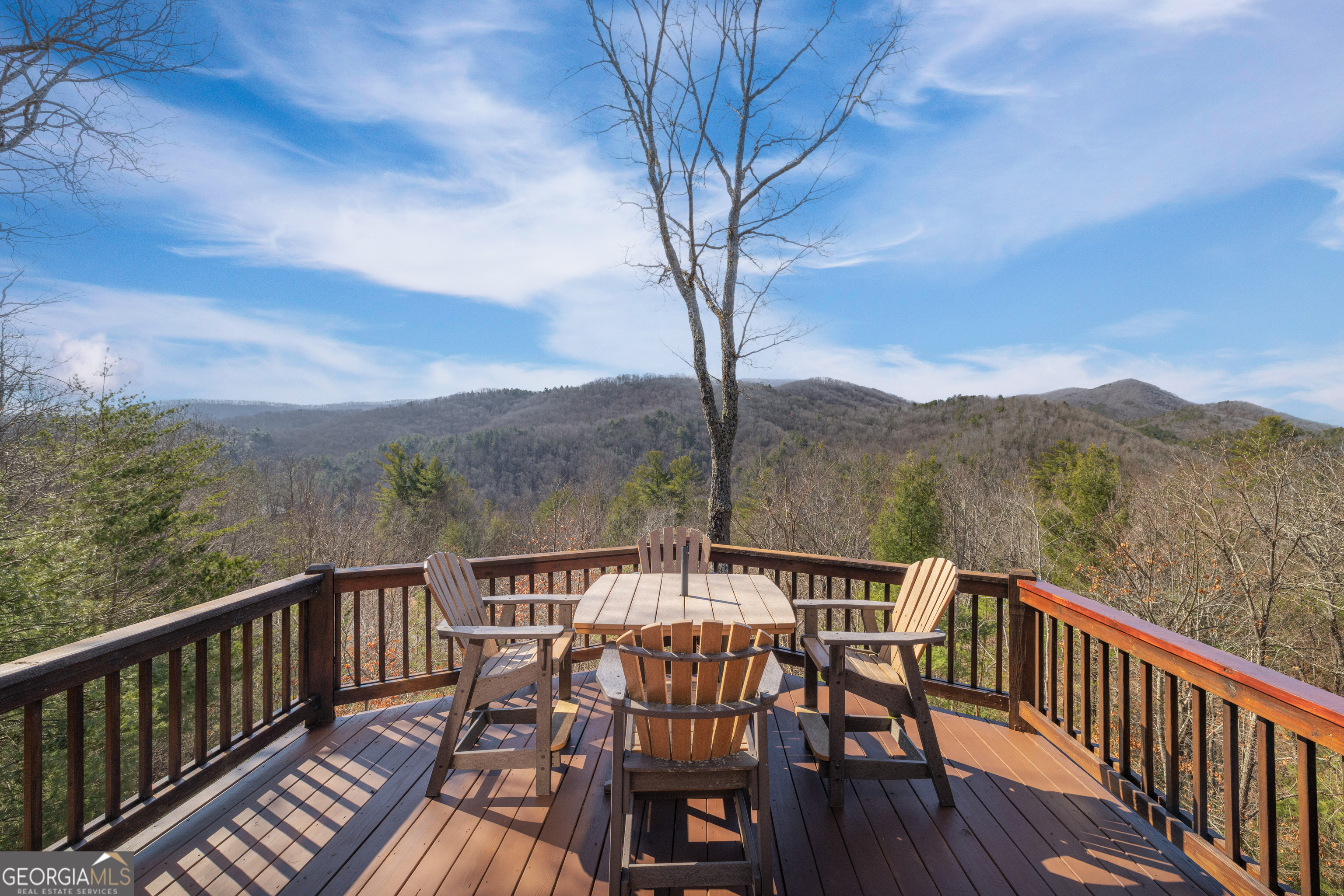 101 Falling Rock Road Blue Ridge, GA 30513 - Photo 65 of 66 a view of a balcony with table and chairs and wooden fence