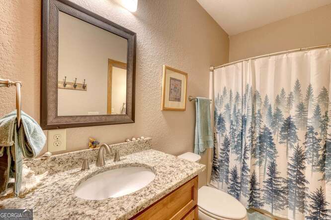 85 Minstead Ridge Young Harris, GA 30582 - Photo 42 of 50 a bathroom with a granite countertop sink toilet and mirror