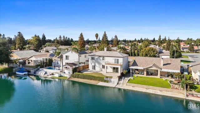 a view of a lake with a city