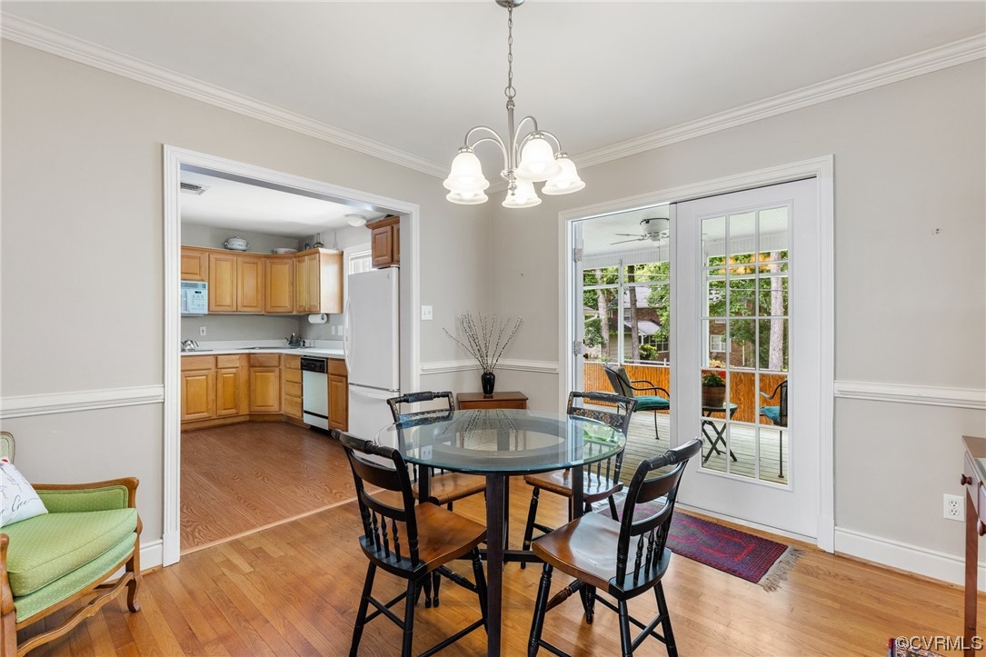 9505 Newhall Road Henrico, VA 23229 - Photo 12 of 33 a dining room with furniture a chandelier and wooden floor