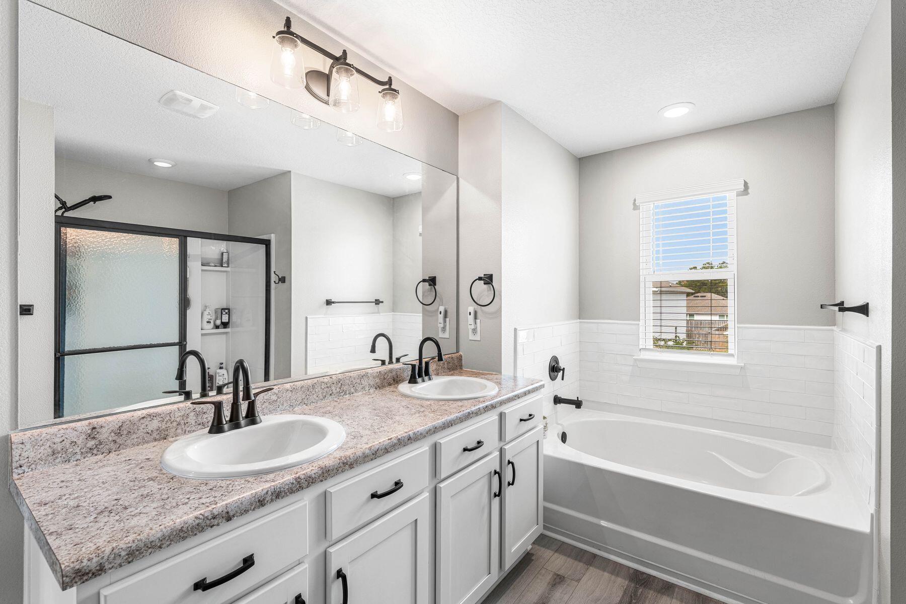 396 This Way Freeport, FL 32439 - Photo 14 of 30 a bathroom with a granite countertop sink and a mirror