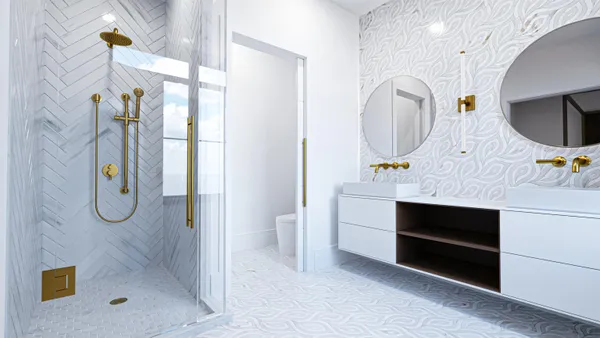 a view of bathroom with dual sinks