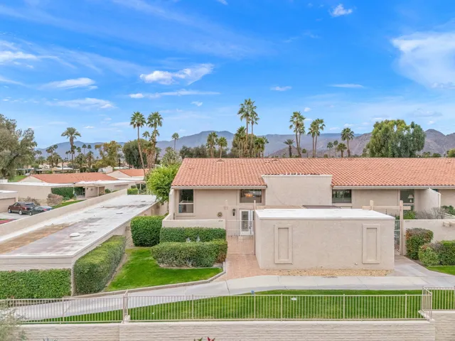 a view of a park with palm trees