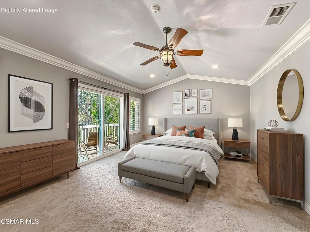 7204 University Drive Moorpark, CA 93021 - Photo 25 of 57 a spacious bedroom with a bed a dresser and potted plant
