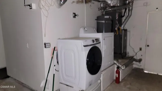 a view of a lush green forest with large trees