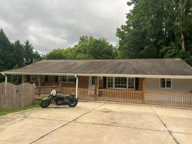front view of a house with a patio