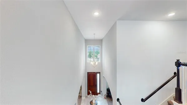 a hallway with windows