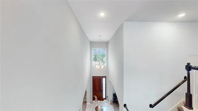 a hallway with windows