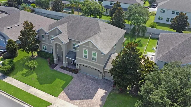 an aerial view of a house