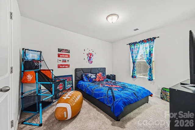 a bedroom with a bed and a couch