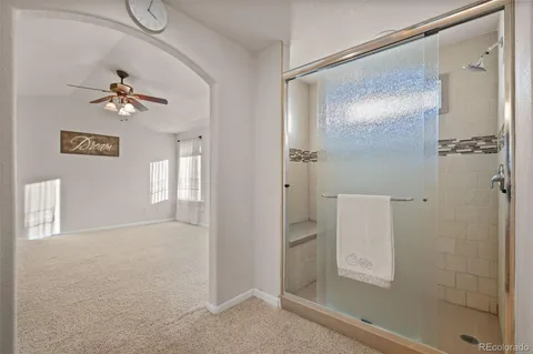 a view of a bathroom with a shower