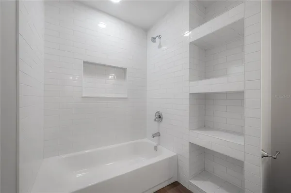 a bathroom with a bathtub