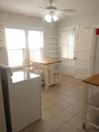 a room with storage and window