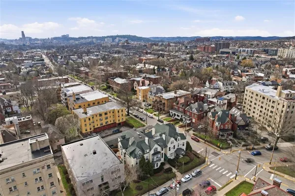 an aerial view of a city