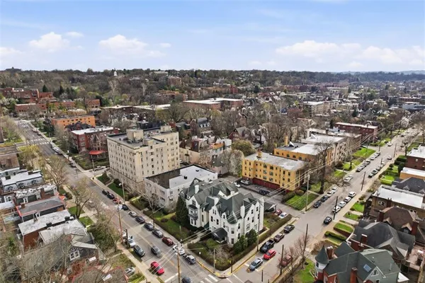an aerial view of a city
