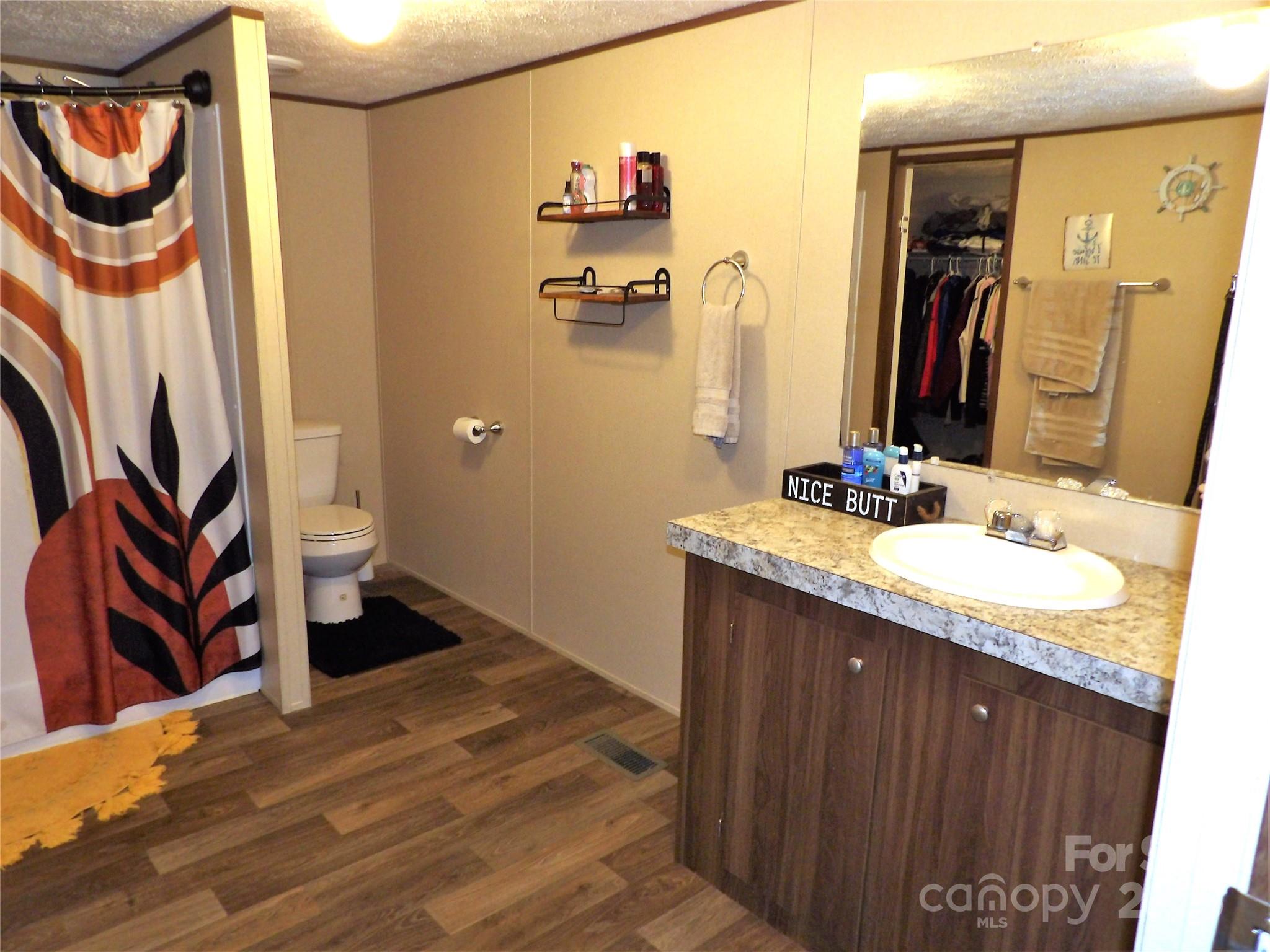 31 McGee Hl Road Fairview, NC 28730 - Photo 20 of 21 a bathroom with a granite countertop sink toilet and a mirror
