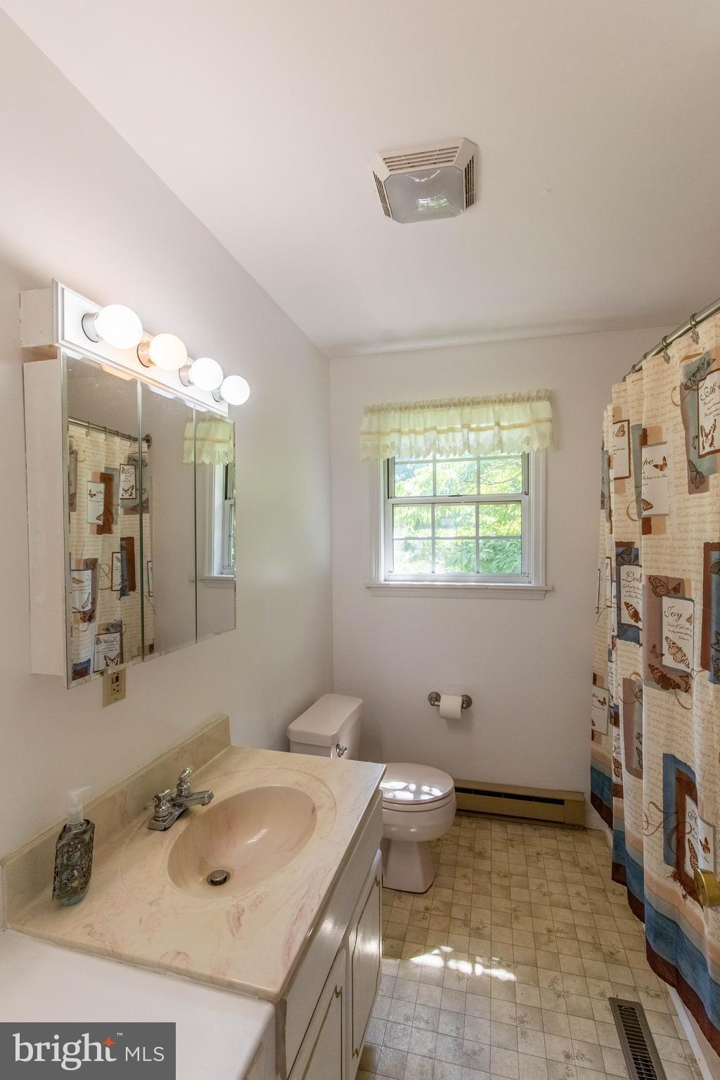 2262 Hanback Road Gordonsville, VA 22942 - Photo 17 of 24 a bathroom with a granite countertop sink a toilet and a mirror