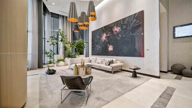 a large hall with a couch