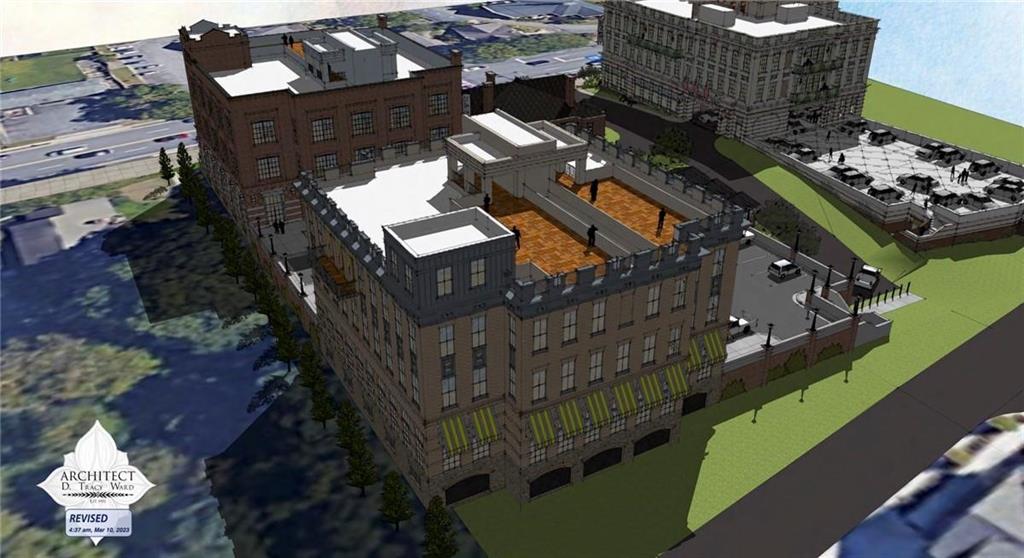 a city view with tall trees