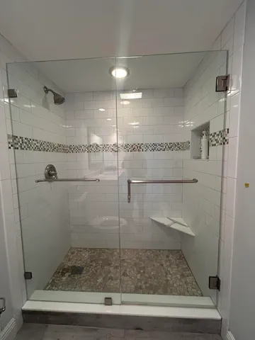 a bathroom with a shower