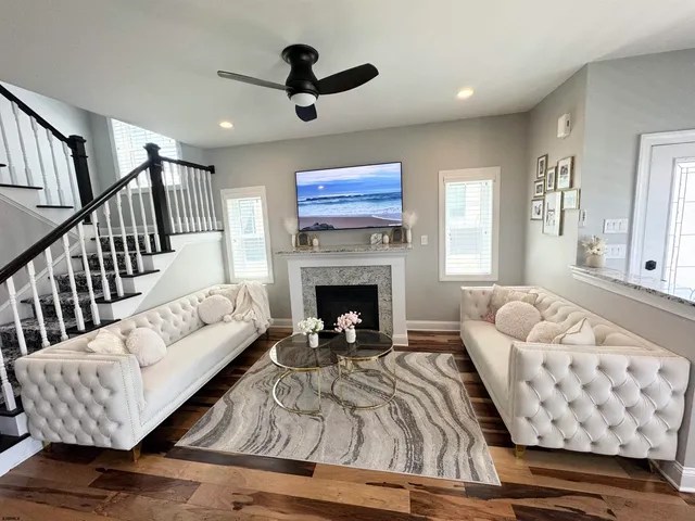 a kitchen with sink and refrigerator