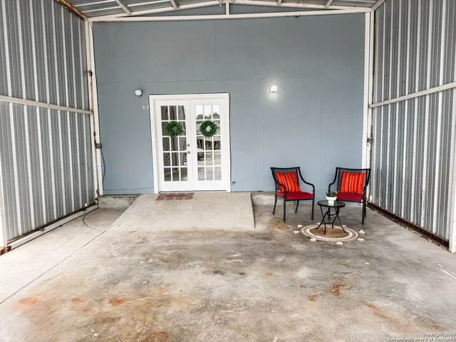 an outdoor view with patio