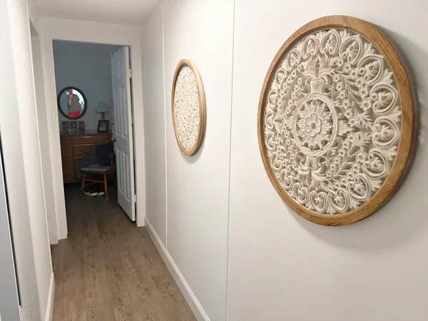 wooden floor with a large window