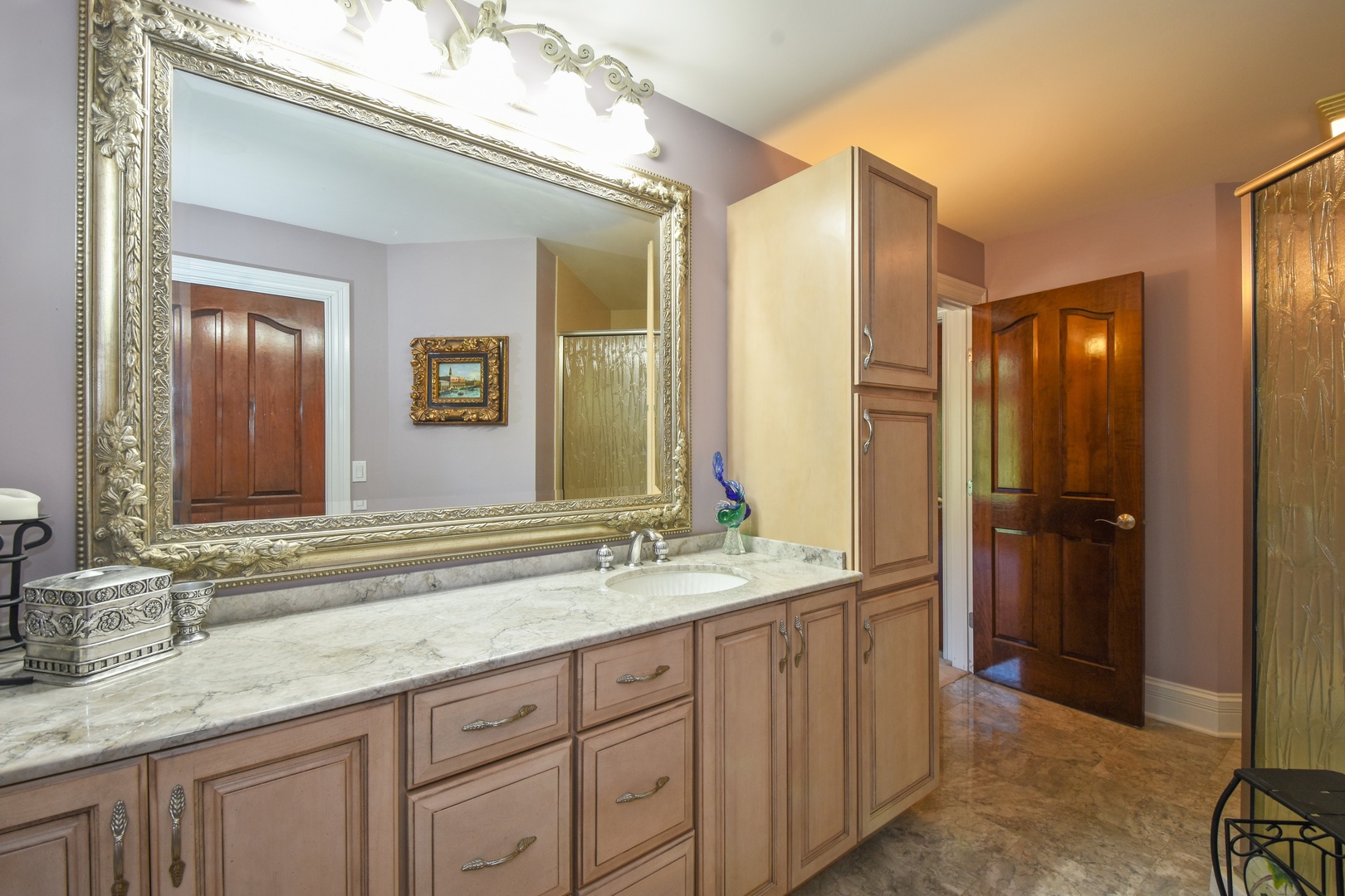 595 Plum Tree Road Barrington Hills, IL 60010 - Photo 28 of 46 a bathroom with a granite countertop sink and a mirror