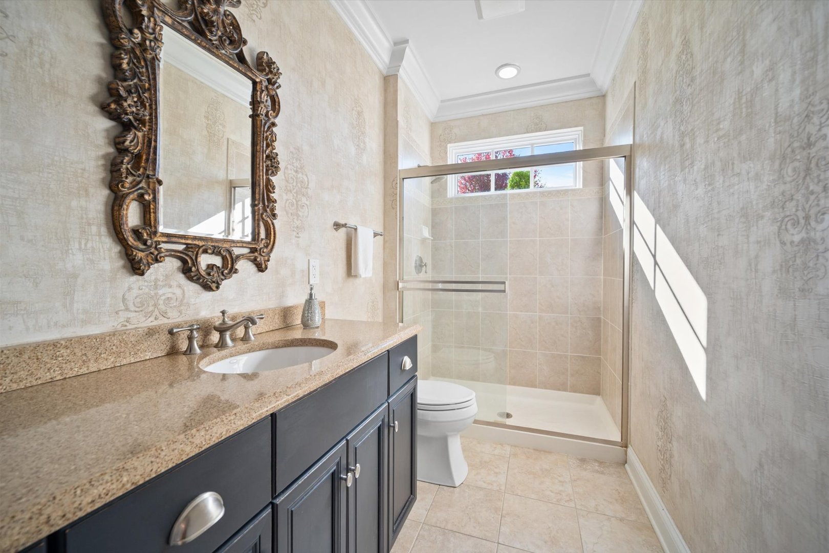 39W821 South Hathaway Lane Geneva, IL 60134 - Photo 15 of 54 a bathroom with a granite countertop sink toilet and shower