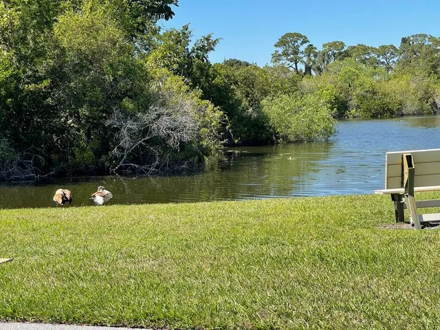 a view of a lake with a park