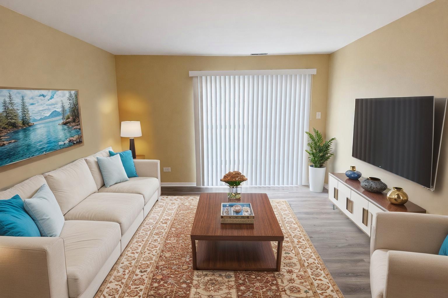 1462 Stonebridge Circle, Unit F10 Wheaton, IL 60189 - Photo 10 of 19 a living room with furniture and a flat screen tv
