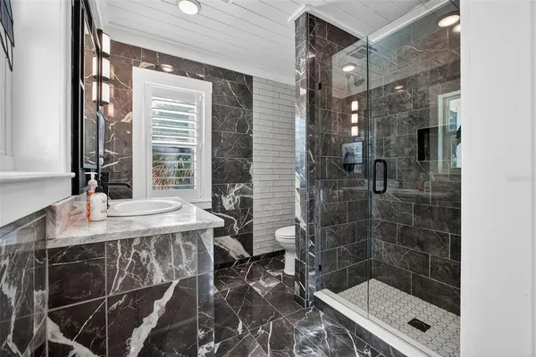a bathroom with a shower