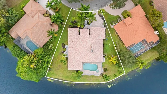 an aerial view of a house