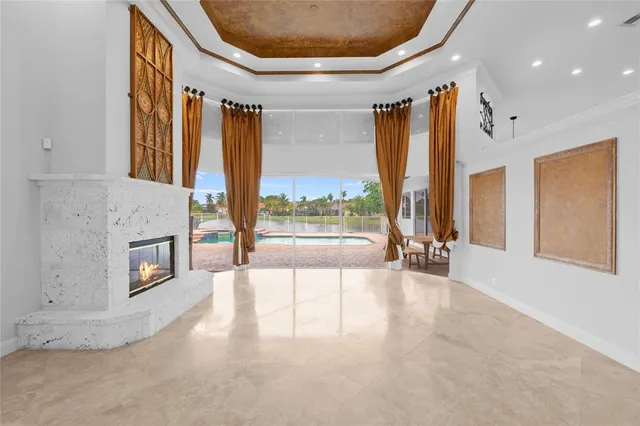 a view of an entryway with a fireplace