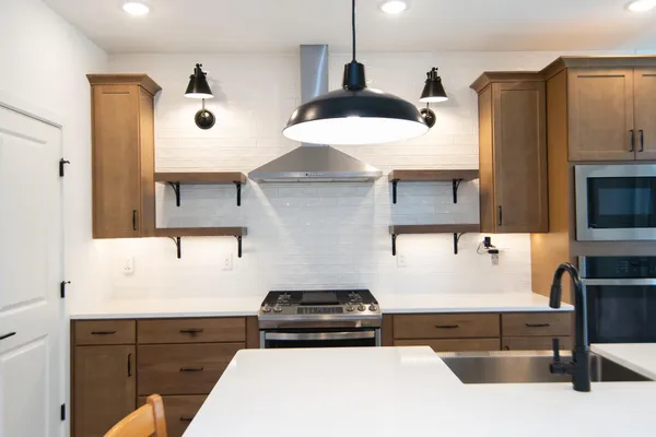 a view of kitchen with wooden floor