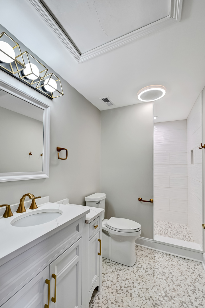 3220 Meyers Road Oak Brook, IL 60523 - Photo 21 of 43 a bathroom with a sink a toilet and a mirror