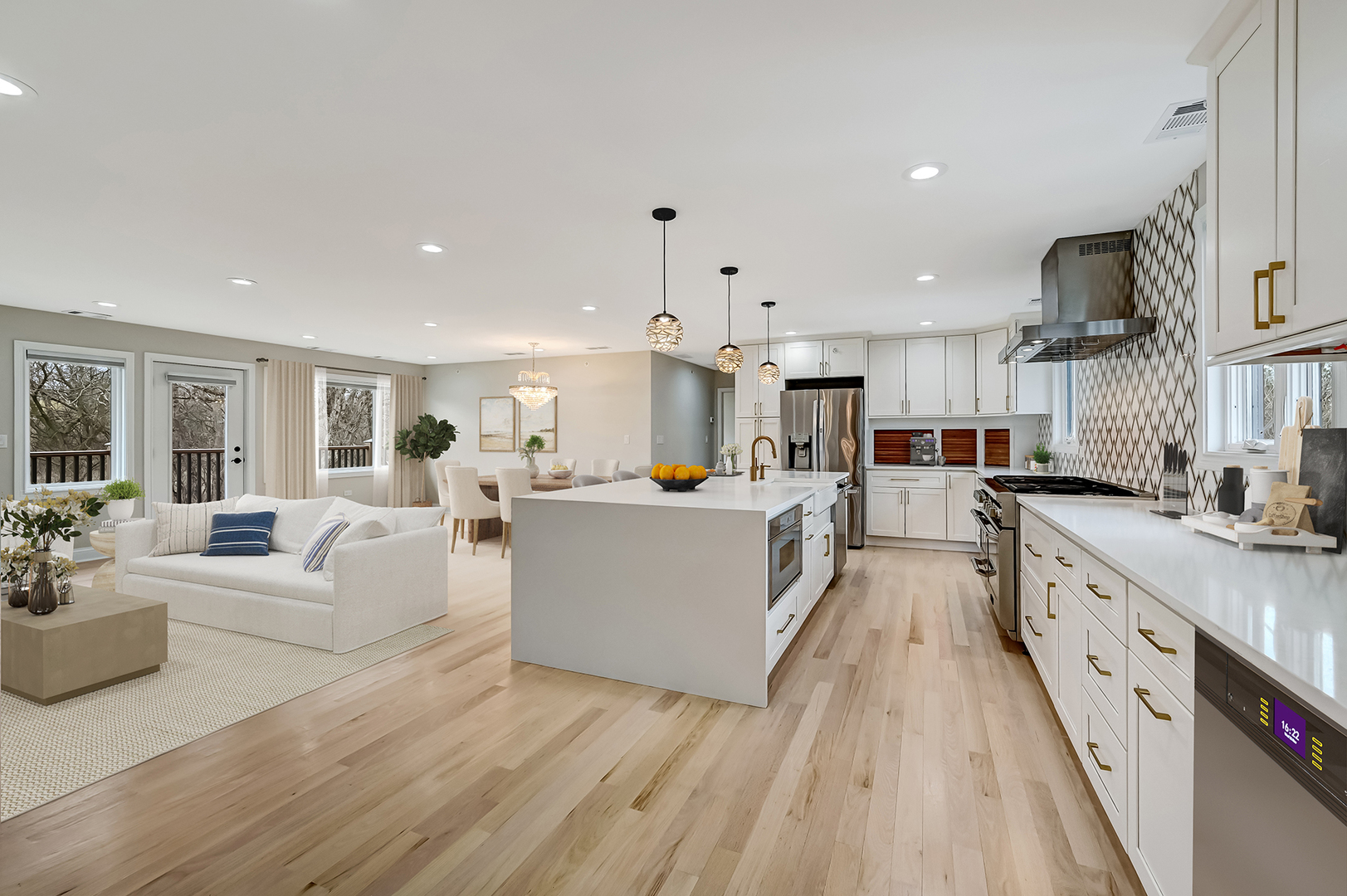 3220 Meyers Road Oak Brook, IL 60523 - Photo 27 of 43 a large white kitchen with lots of counter space wooden floor and appliances