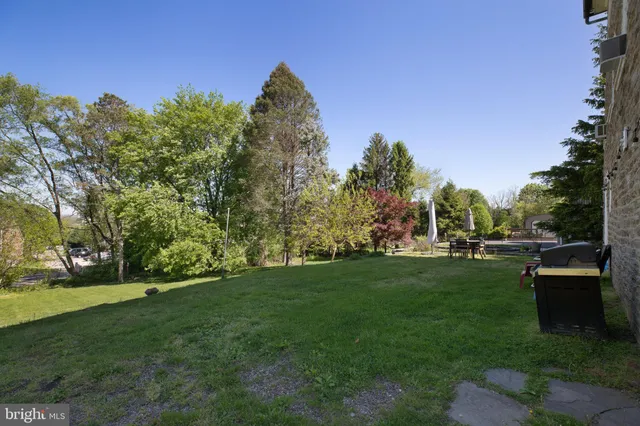 a view of a garden with an outdoor space