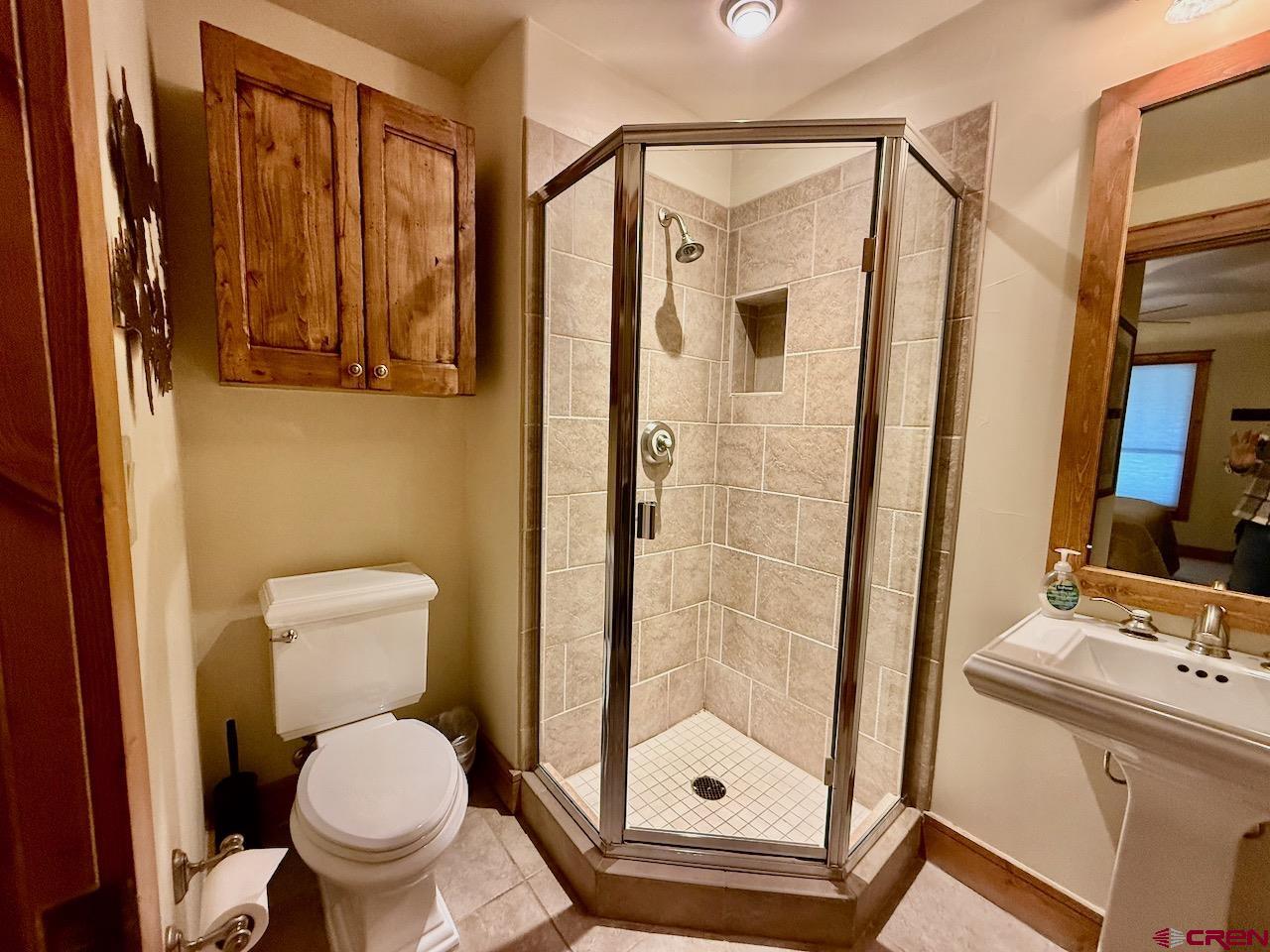 9 Hunter Hill Road, Unit 205 Crested Butte, CO 81225 - Photo 19 of 28 a bathroom with a shower a toilet and a sink