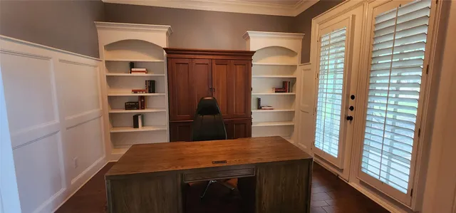 a kitchen with a refrigerator and countertop