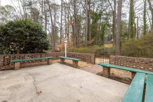 a terrace with trees