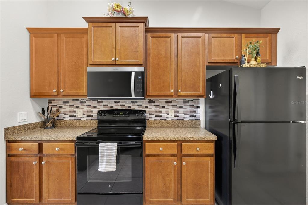 8049 Dimstead Street Port Charlotte, FL 33981 - Photo 11 of 39 a kitchen with granite countertop a refrigerator stove and microwave