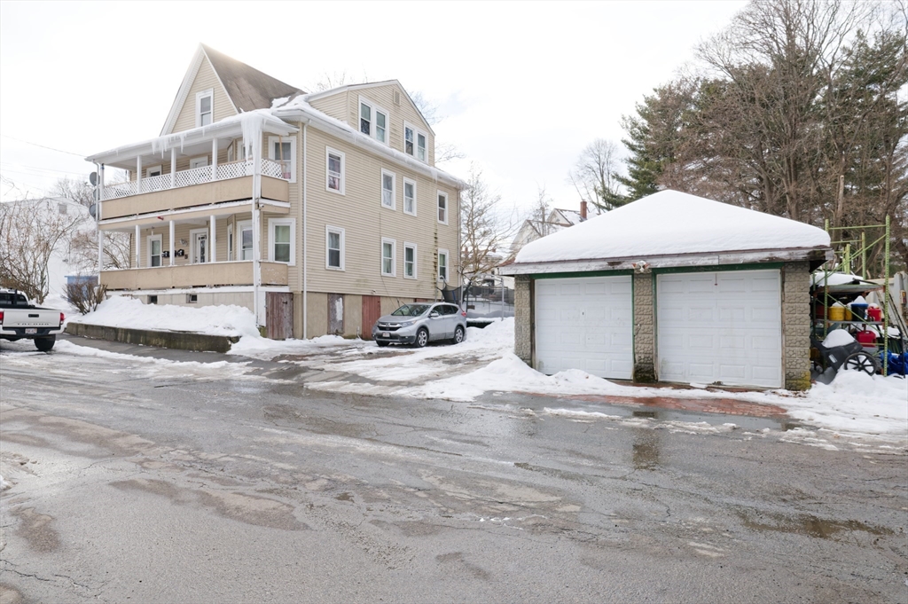 a large white building with a large space