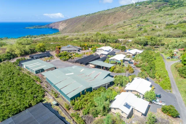 an aerial view of a house with a garden