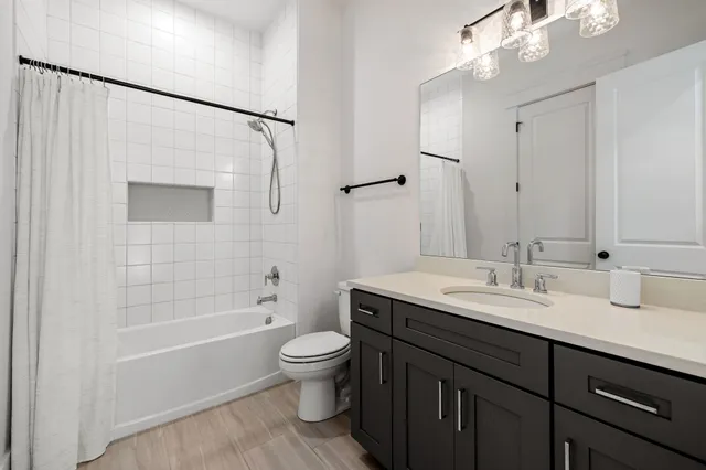 an aerial view of a house with garden