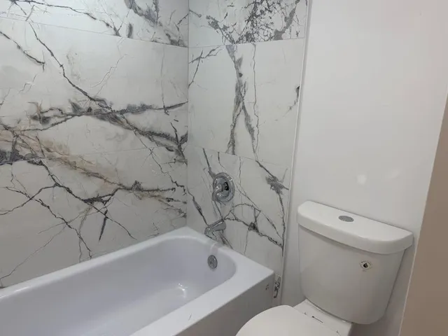 a bathroom with a toilet and a bathtub